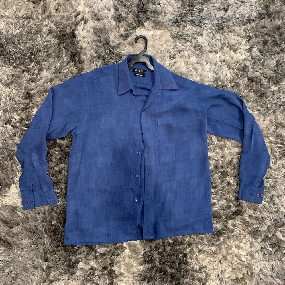 Blue Jay Dress Shirt Mens  Long Sleeve Button Up XL Blue